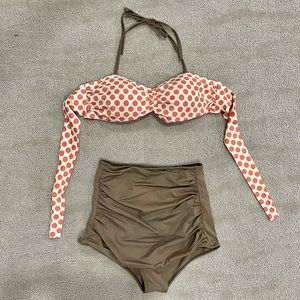 🌷Pink polka dot brown high waisted bikinis swimsuit